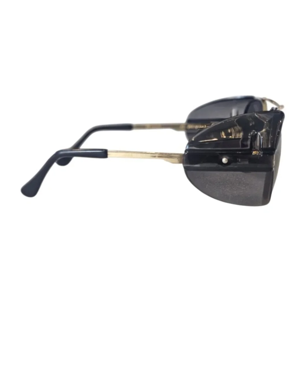 80s Pilot Aviators Sunglasses Side Shields Gold Tone Metal Rim 147 mm Motorcycle